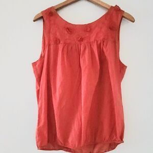 Loft sleeveless top women's size large elastic at waist coral color